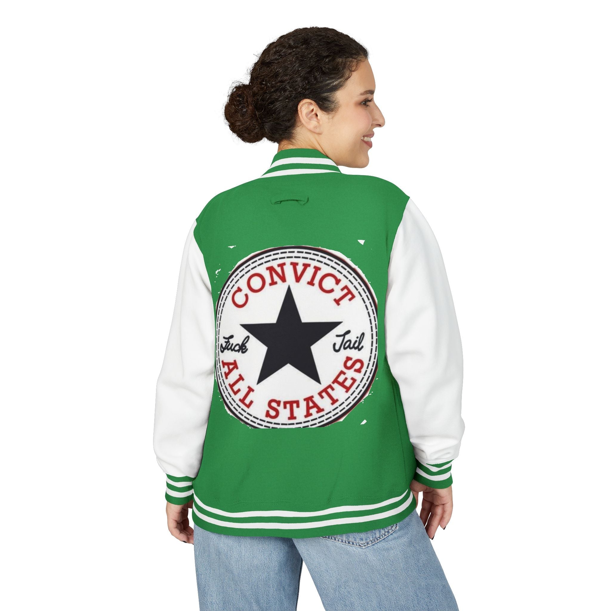 Convicted Felon Unisex Heavyweight Letterman Jacket with Skull and 'Convict All States' Design | Casual Wear, Streetwear, Gift for Him/Her, [...] Printify